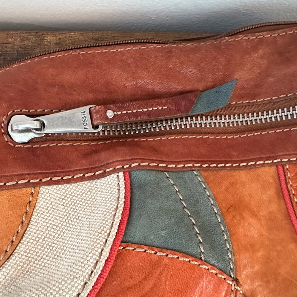 FOSSIL Leather Patchwork Shoulder Bag Crossbody Hobo Handbag Purse VINTAGE - Picture 11 of 15